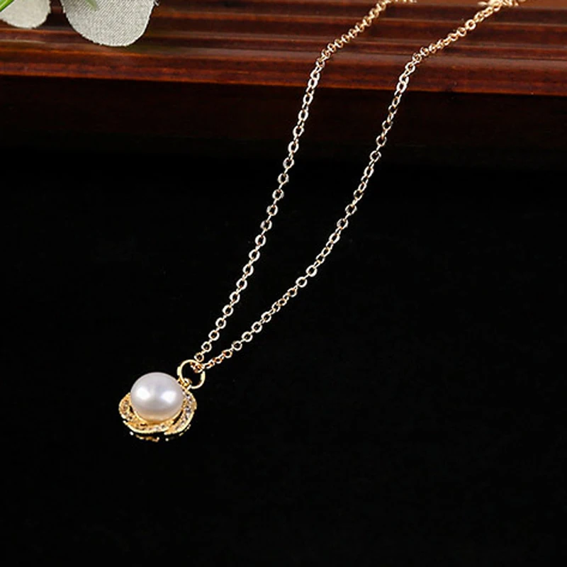

Fashion Freshwater Pearl Zircon Rhinestone Statement Necklaces Pendant Chain For Women Wedding Jewelry Gift Party Accessories
