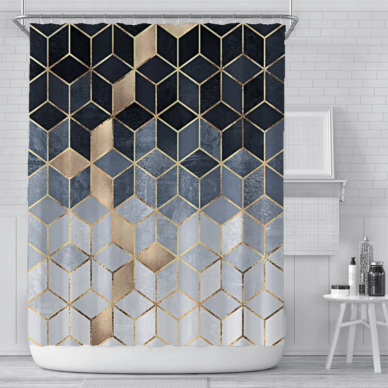 

Geometric Pattern Shower Curtain Waterproof Bath Curtains With Hooks Marble Print for Bathroom 180x180cm
