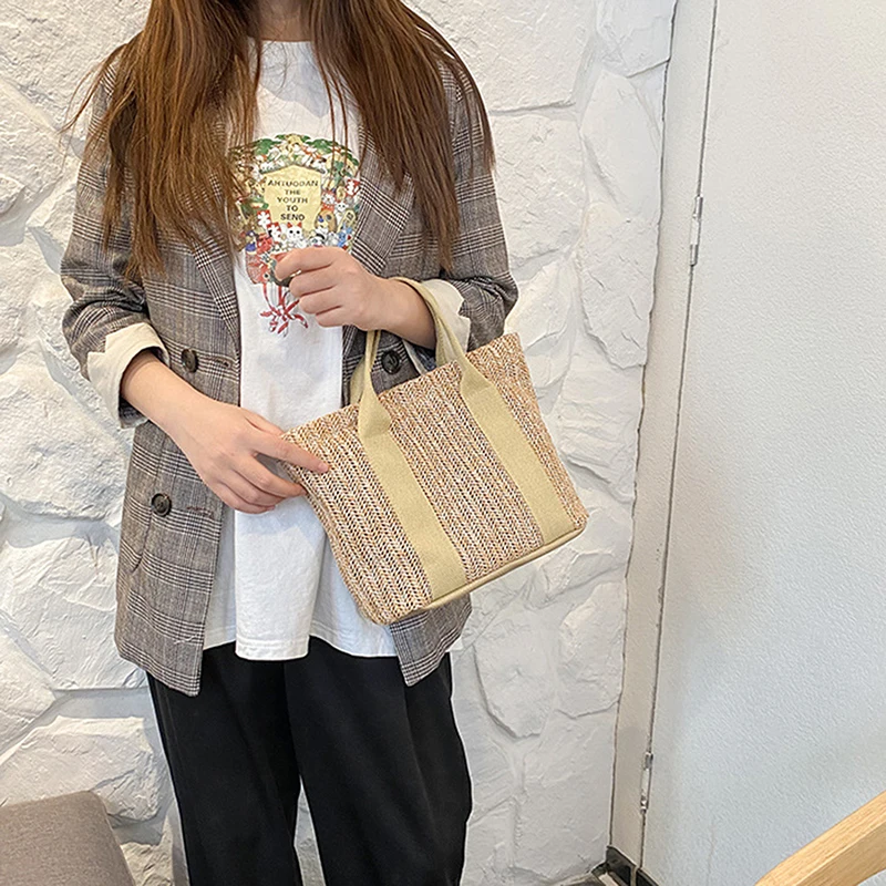 

Summer Trend Straw Bags New Popular Hit Color Handbags For Women 2022 Designer Luxury Zipper Color Matching Tote Bag