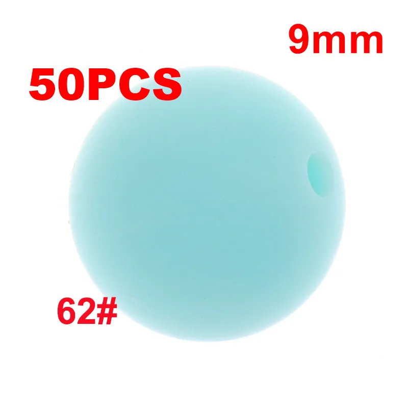 62 Blue Green QHBC 50 шт. Силиконовые Круглые Бусины 9 мм Жемчуг Bpa бесплатно жевательные Детские Прорезыватели ожерелье аксессуары цепочка для соски DIY Уход игрушка Kralen - Цвет: 62 Blue Green