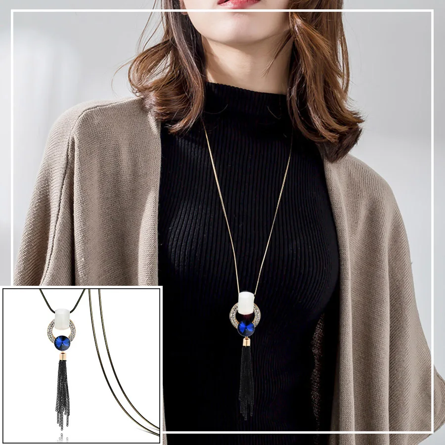 RAVIMOUR черное цепное ожерелье из кисточки Кулон Мода Большой Круглый Опал crital Collier Femme массивное длинное ожерелье женские ювелирные изделия
