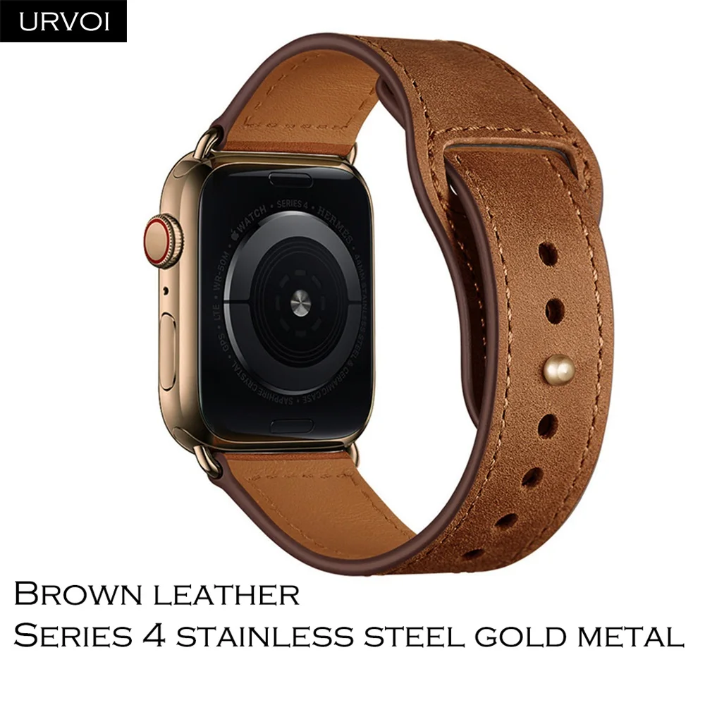 Brown G URVOI ремешок для apple watch серии 5/4 3/2/1 спортивный ремешок натуральная Swift кожаный ремешок для наручных часов iWatch, пальцем и tuck ручной работы - Цвет ремешка: Brown G