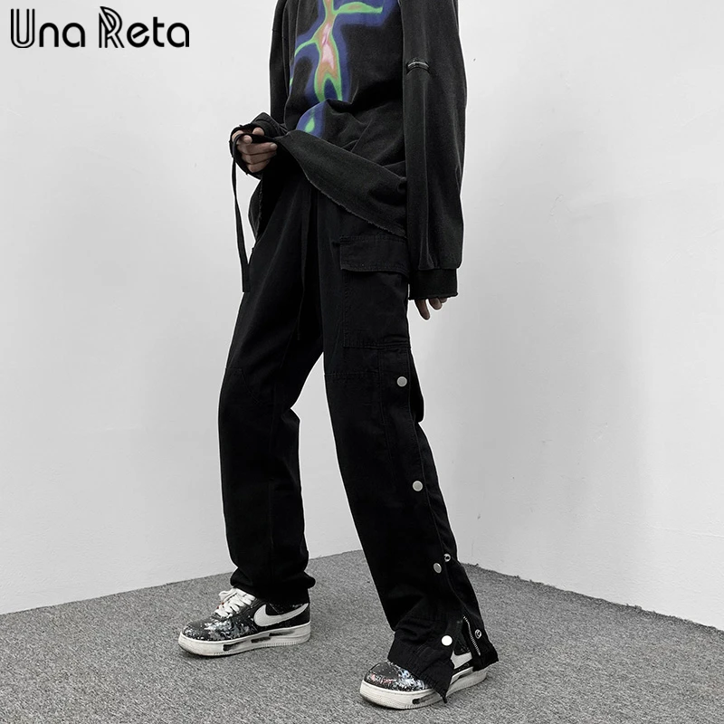 

Una Reta Black Streetwear Breasted Men Jeans Hip Hop Loose Straight Men's Pants Casual Denim Trousers Jeans Men