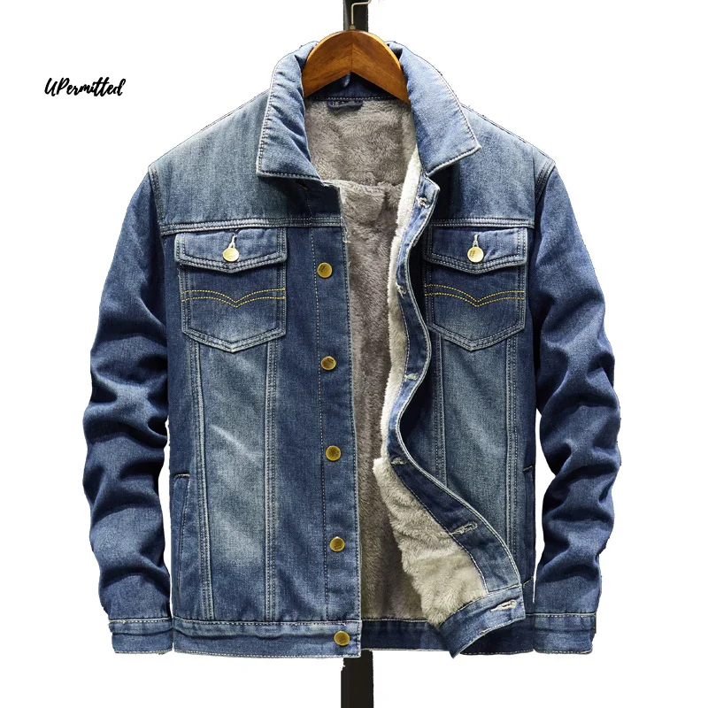 

2021 Spring Winter New Men Solid Jeans Jackets Plush Casual Loose Man Distress Denim Coats Vintage Windbreaker Male Streetwear