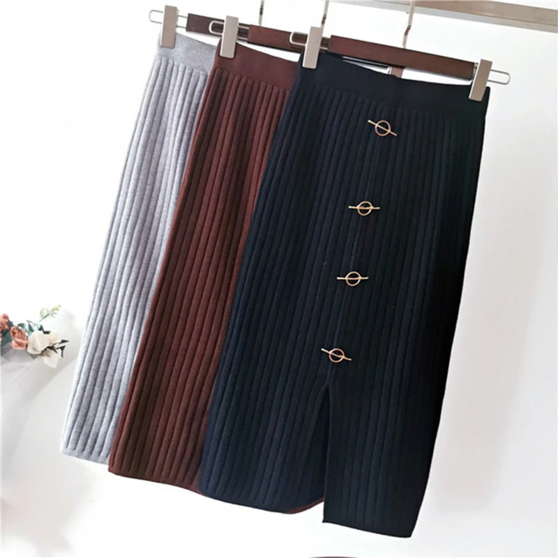 Новинка осени 2019 Длинная женская юбка элегантная шерстяная посылка карандаш