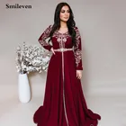 Smileven Марокко Caftan вечерние платья с V-образным вырезом 3D Цветы наряд Дубай выпускное платье бархатное с длинным рукавом вечернее платье