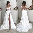 Романтическое кружевное свадебное платье А-силуэта в стиле бохо 2022, соблазнительные Свадебные платья с высоким разрезом на спине и длинным рукавом, свадебное платье