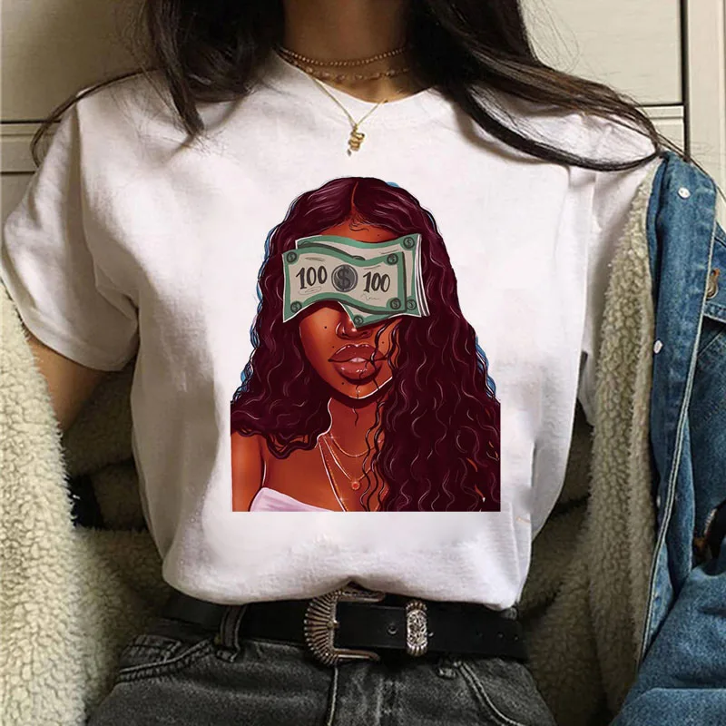 

Fashion Women T Shirt Heart Black Girl Print Tops Female Summer Short Sleeve Tee Shirts Harajuku T-shirt African Girl Clothing