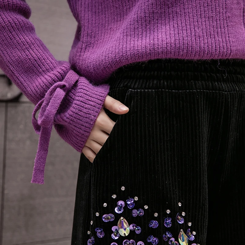 HELIAR фиолетовое Бисероплетение тяжелые шерстяные вышитые шорты женская верхняя