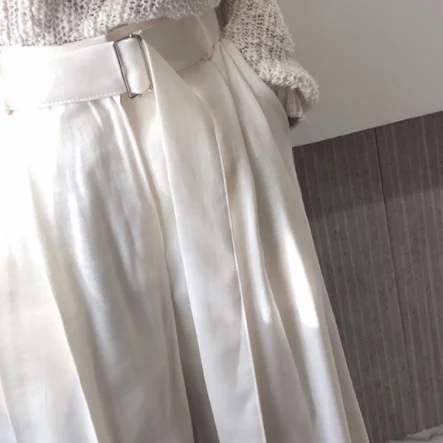 Новые женские весенние брюки с высокой талией офисные поясом модные широкие DG297 |