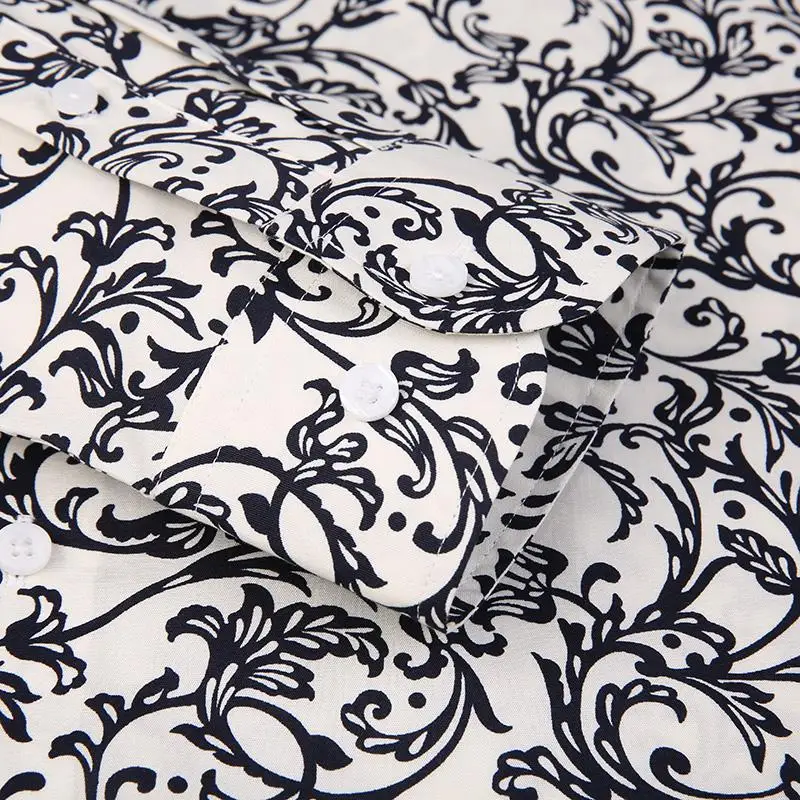 

Men's Casual Beach Floral Printed Hawaiian Shirts Pocket-less Design Long-sleeve Standard-fit Button-up Stylish Flowers Shirt