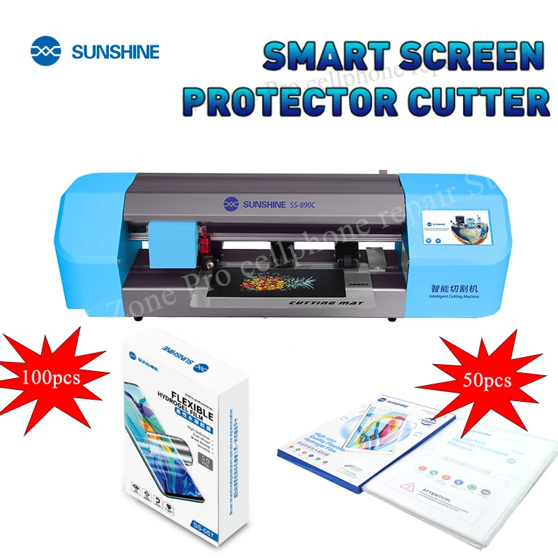 

SS-890C Sunshine Auto Film cutting machine mobile phone tablet front glass back cover protect film cut tool with 150pcs films