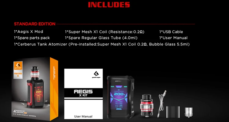 2 шт. Geekvape Aegis X kit электронная сигарета 200 Вт Vape Mod fit 5,5 мл cerbrus Танк/Аэро сетка распылитель водонепроницаемый вейп набор VS Aegis Solo