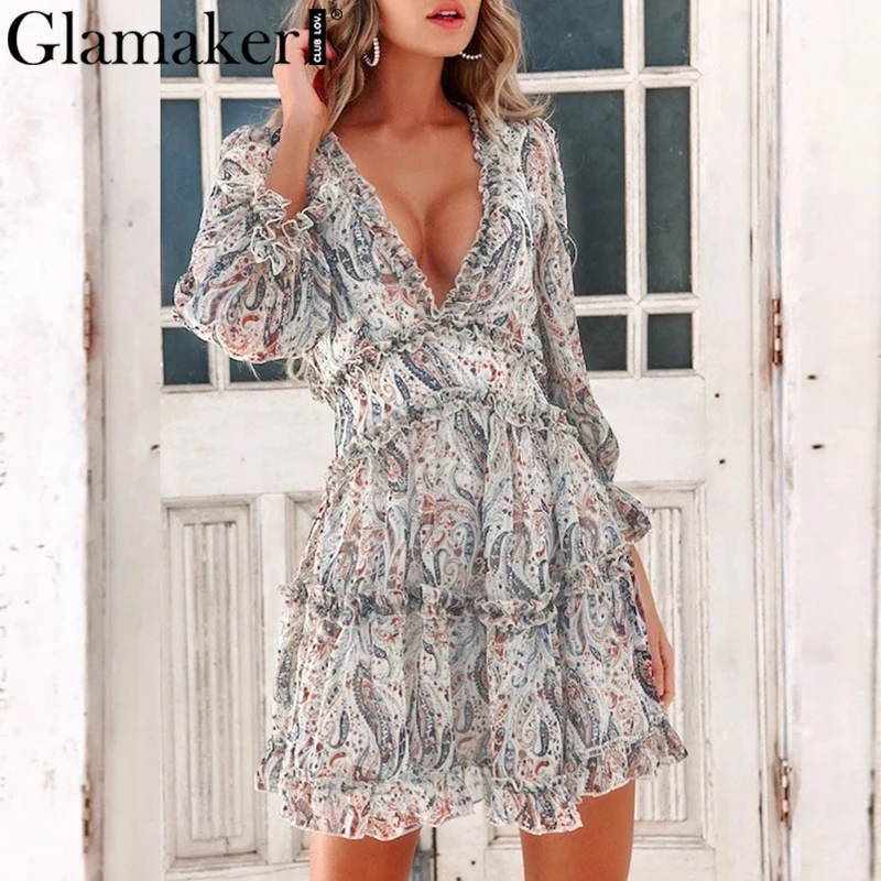 Женское платье в стиле бохо с рюшами и принтом пейсли летнее праздничное