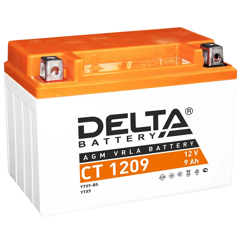 Аккумулятор МОТО DELTA CT 1209 12V/9 Ah (YTX9 BS)|Аккумуляторы для мотоциклов| |