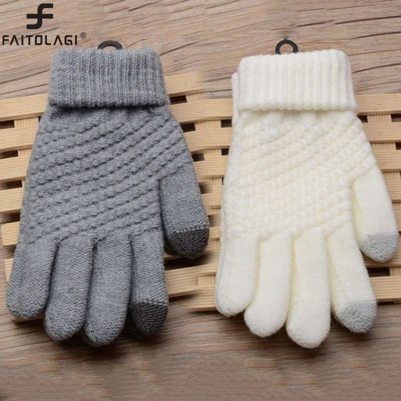 

Color Touch Solid Screen Sensory Gloves For Women Wool Gloves Girl Female Stretch Knit Gloves Mittens Winter Warm Accessories