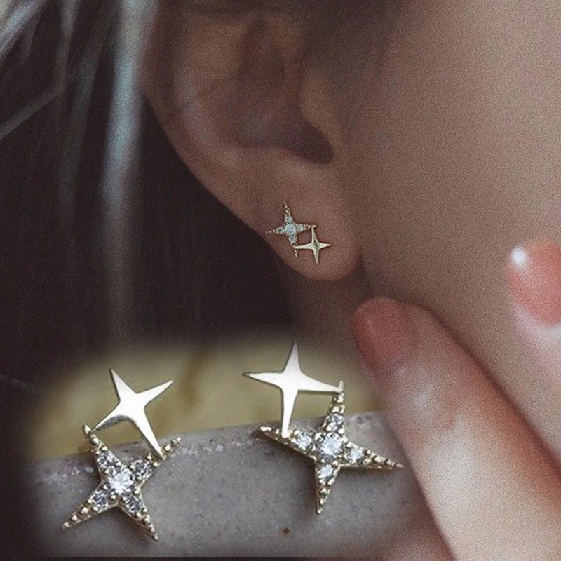 

Korean Style Simple Shining Glossy Star Stud Earrings for Girls 14K Gold Small Cute Ear Studs Women Banquet Anniversary Earrings