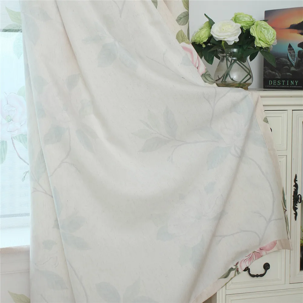 

Peony Flower Linen Curtain American Country Cotton Linen Printed Curtain for Living Room Bedroom