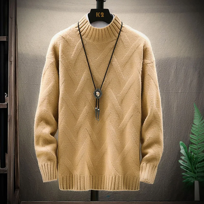 

LDKVGSU Geomatric Men's Sweater Korea Style Elegant Thick Warm Turtlenecks Fall Winter New Soft Men Jumper Top Men's Sweater O28