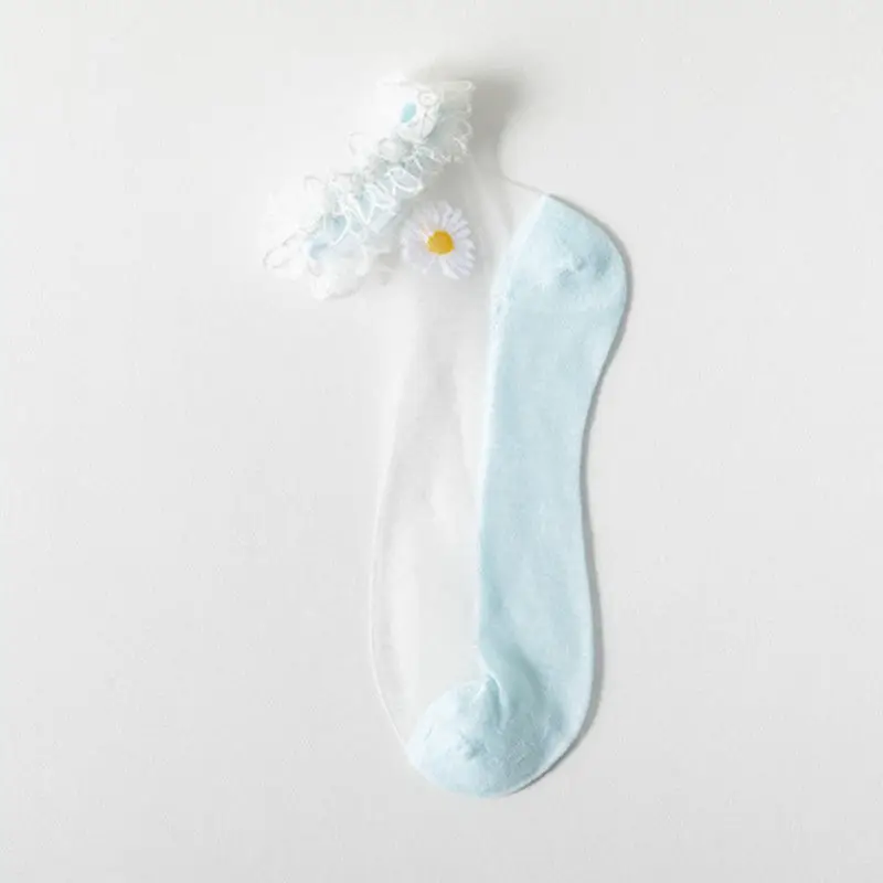 

Women Summer Transparent Elastic Socks Ankle Socks Ultrathin Daisy Embroidery Lace Silk Fashion Korean Cute Casual