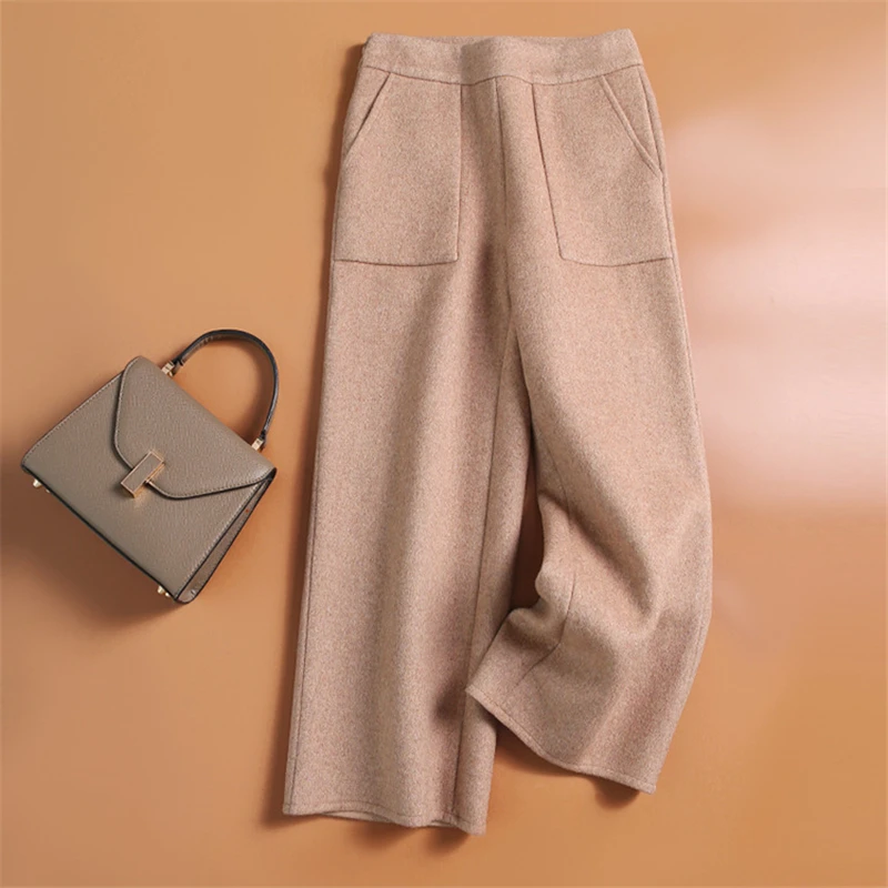 Winter High-end double-sided 90%wool casual pants for women fashion office lady wool wide leg pants female NEW autumn warm pants