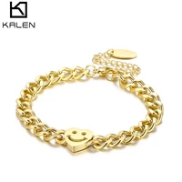kalen heart smiley bracelet face charms bracelet for women hot fashion silver gold color handmade stainless steel cuban bracelet