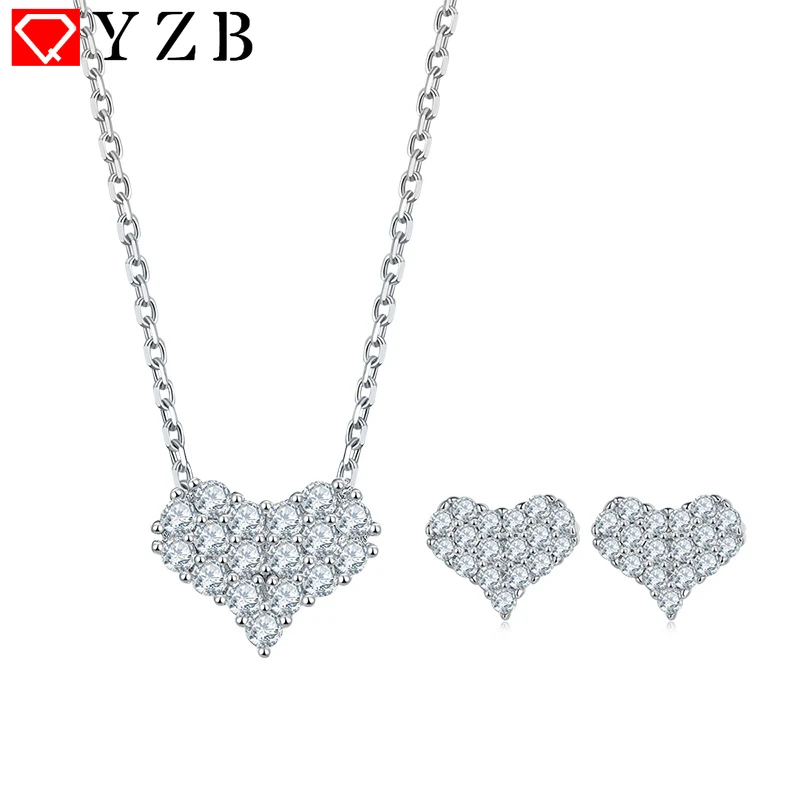 

100% 925 Sterling Silver 1.2/2 mm Classic Heart-Shaped Moissanite Earrings Necklace for Women Christmas Party Fine Jewelry Gifts