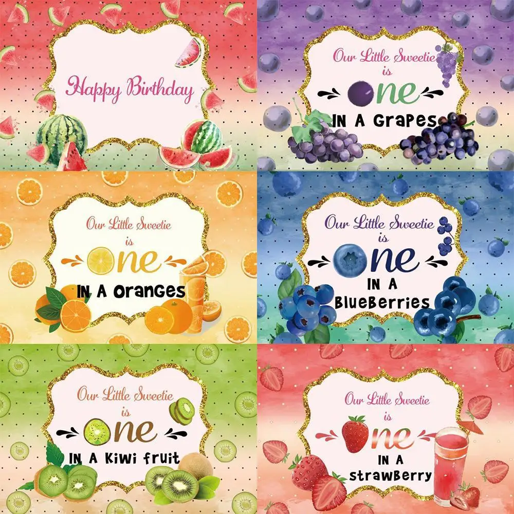 

Виниловый фон для вечерние съемки с изображением вкусных фруктов и дня рождения