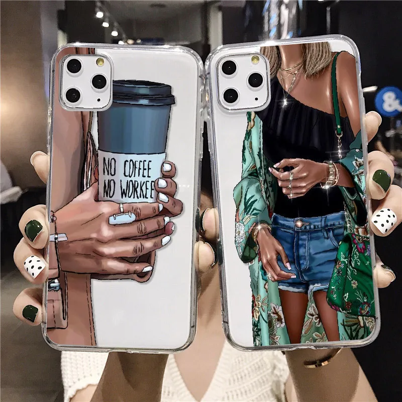 Модный чехол для телефона кофейной девушки на высоком каблуке iPhone X 11 Pro MAX XR XS Max 6 6s