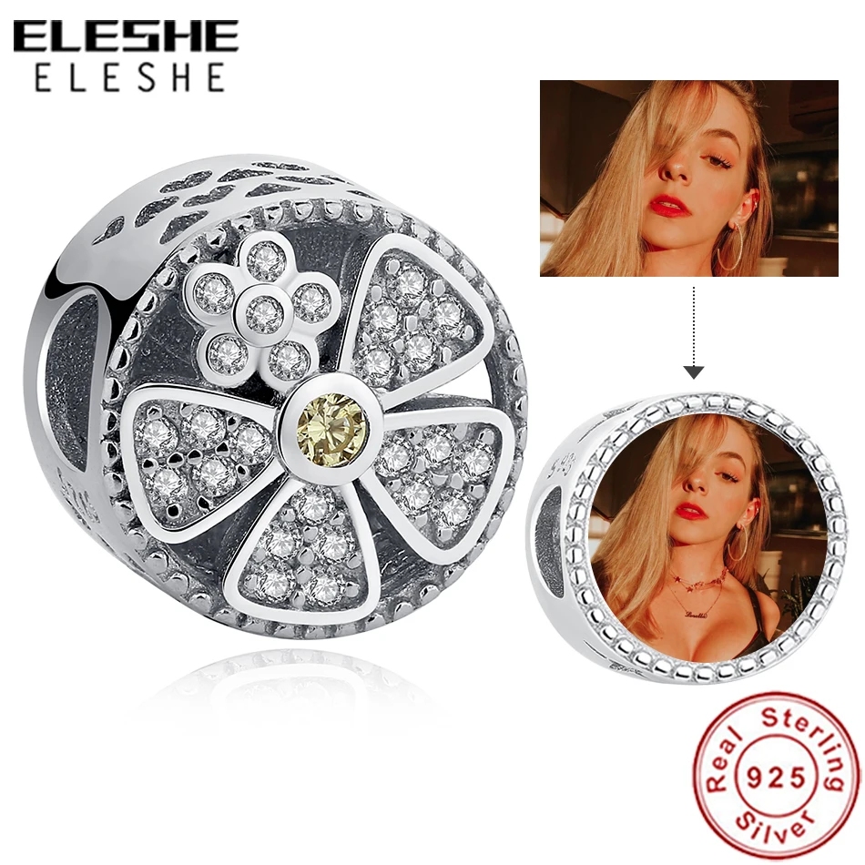 

ELESHE 2022 Christmas 925 Sterling Silver Daisy Flower Charm Custom Photo Bead Fit Original Bracelet Bangle Women DIY Jewelry