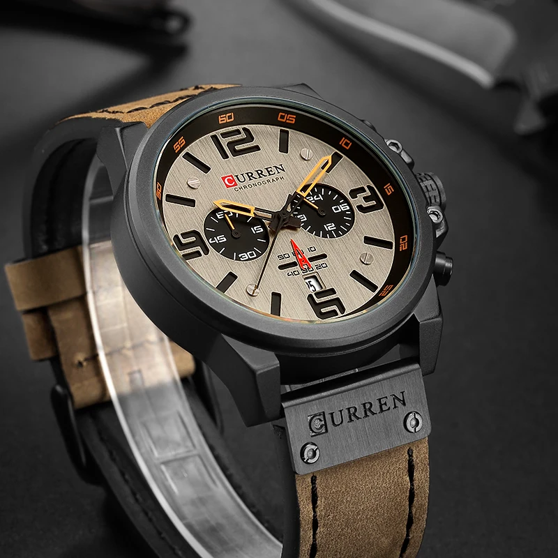 Часы мужские наручные с кожаным ремешком брендовые роскошные в стиле милитари