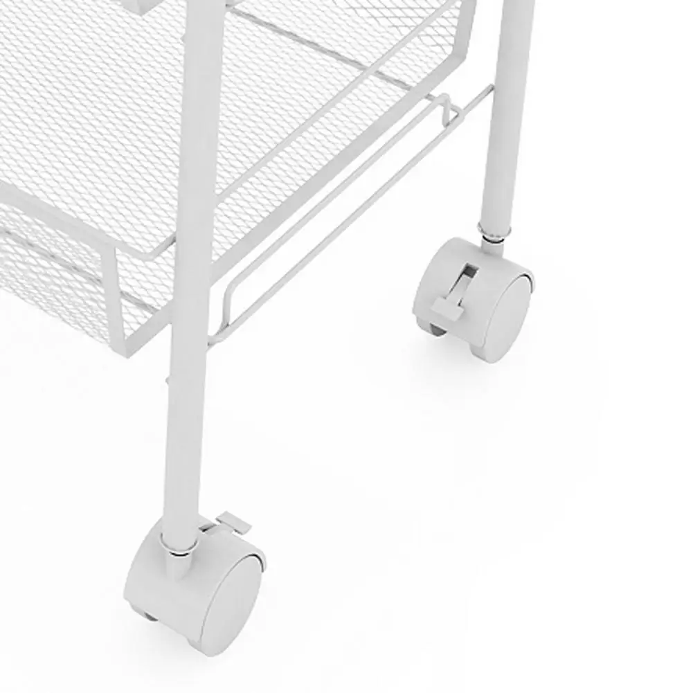 

House Exquisite Honeycomb Net Four Tiers Storage Cart With Hook Ivory White