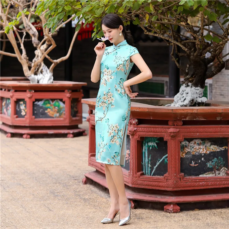 9 стилей традиционный китайский стиль длина до колена Cheongsam Ретро тонкое вечернее