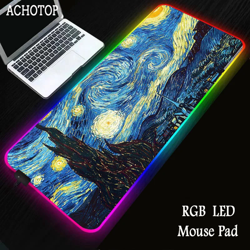 

Van Gogh Mouse Locked Large RGB LED MousePad Non-slip Durable Rubber Notebook Laptop Table Mat CSGO LOL Keyboard Pad