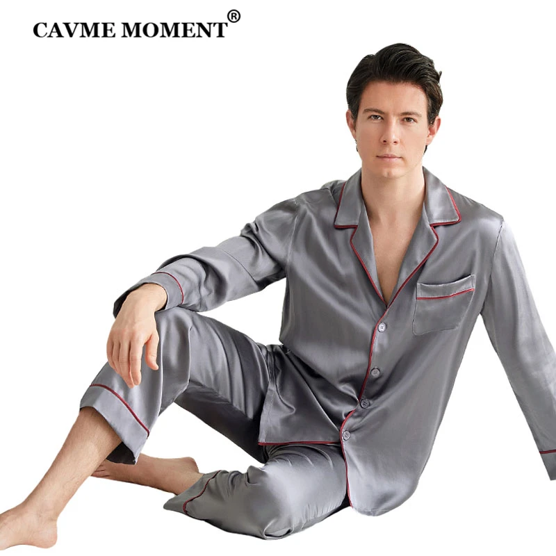 Пижама CAVME мужская из 100% шелка роскошный пижамный комплект домашняя одежда для