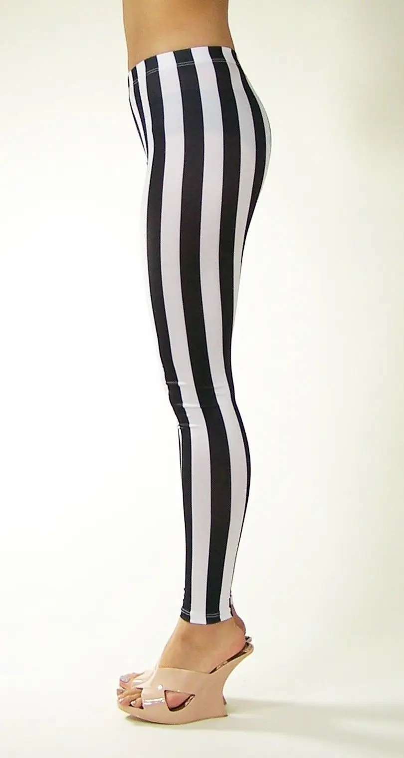 

New Hot Plus Size Women Casual Black White Striped Wide Elastic Stripes Stretch Leggings Long Trousers HOT
