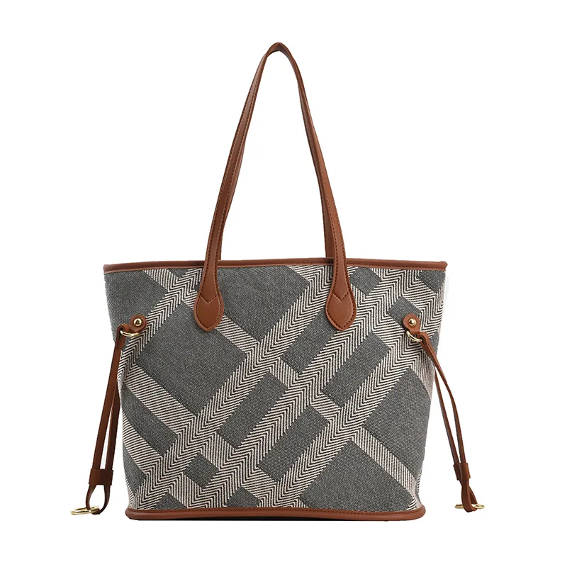

European And American Retro Striped Shopping Bag Big Bag Female 2021 New Western Style Contrast Color Tote Shoulder Bag