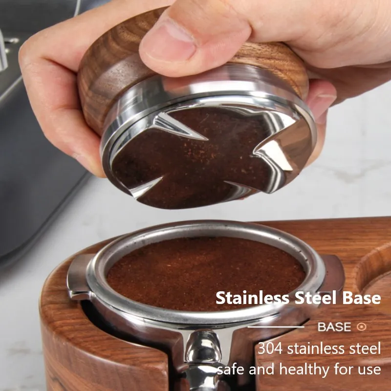 

51/53/58.5mm Walnut Handle Coffee Tamper Base Clear Body Barista Espresso Coffee Press Coffee Powder Handmade Accessories Home