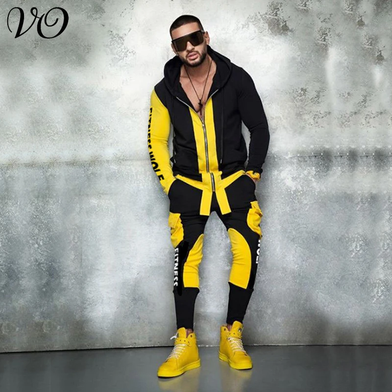 

Новинка 2021, спортивный костюм для отдыха, Мужская одежда для фитнеса и фитнеса, трендовые контрастные брюки, пальто на молнии с капюшоном
