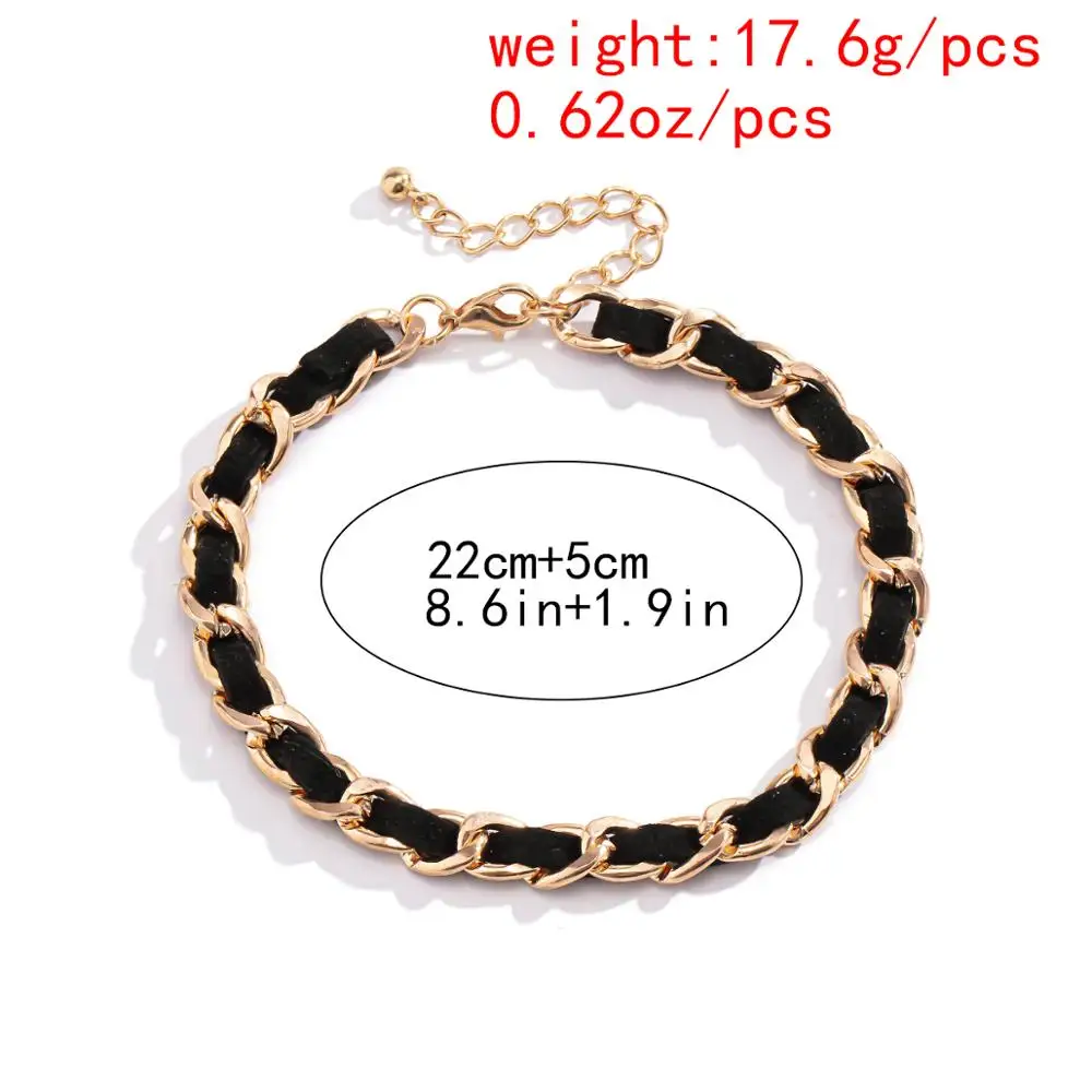 

Vintage Curb Iron Link Chain Anklet Women Vevlet Beach Ocean Twisted Black White Color Unisex Ankle Barefoot Sandal Foot Jewelry