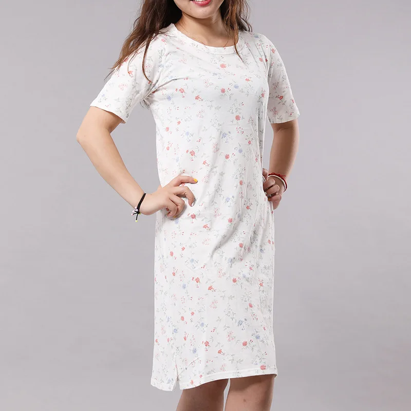2021 New Four Seasons Cute Mid Long Short Sleeve Cotton Loose Women's Nightdress Casual Home Wear Nightgown Sexy Nightwear