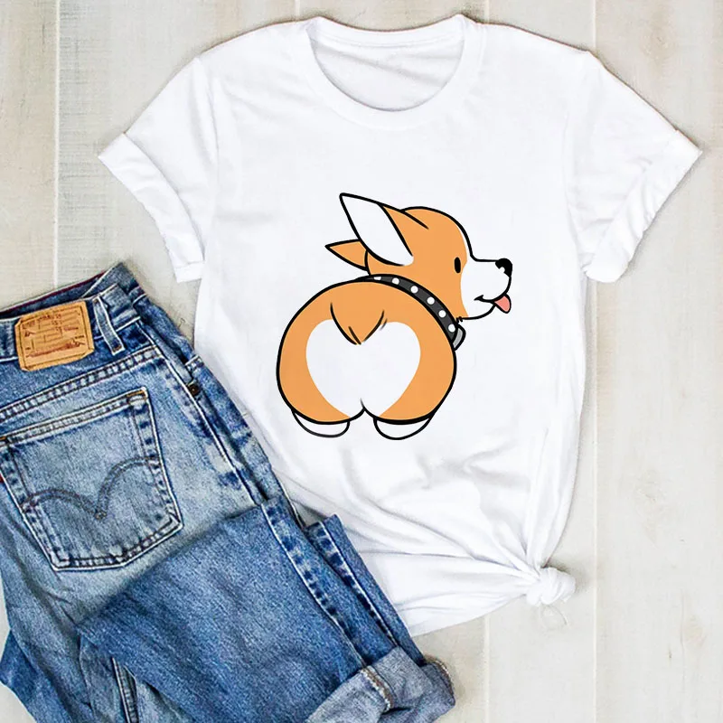 

Women's Tshirts Cute Dog Pattern Women's Clothes Illustration Clothe Summer Cartoon Funny Women Girl Summer Shirt Size XXXL 2021