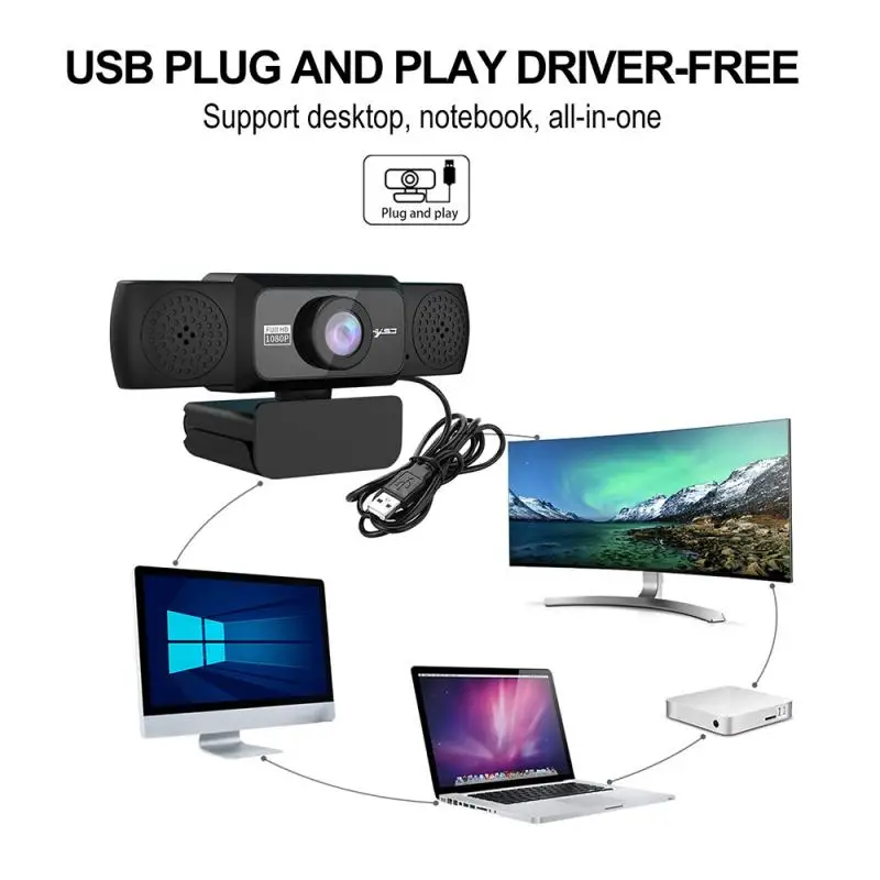 

S5 Webcam 1080P HDWeb Camera With Built-in HD Microphone 1920 X 1080p USB Plug N Play Web Cam Widescreen Video For MAC Skype