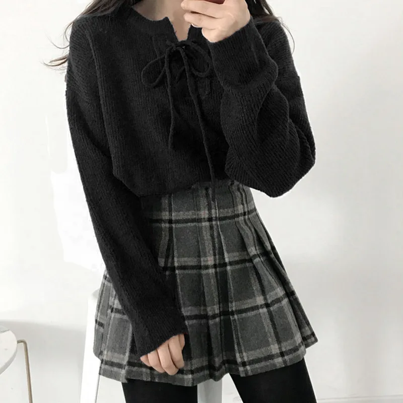 

Net Red Sweater Women's Loose and Lazy Style Korean Autumn and Winter Clothes 2020 New V-neck Lace Up Bow Bottomed Sweet Sweater