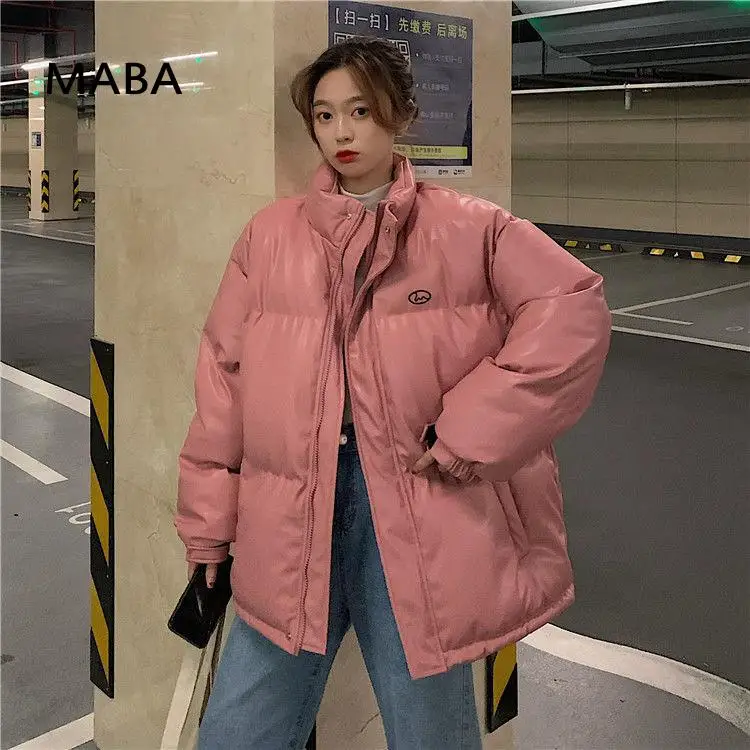 

2021 Ins PU Leather Winter New Coat Korean Loose Warm All-Match Cotton Jacket Women Thick Windproof Casual Daily Female Clothing