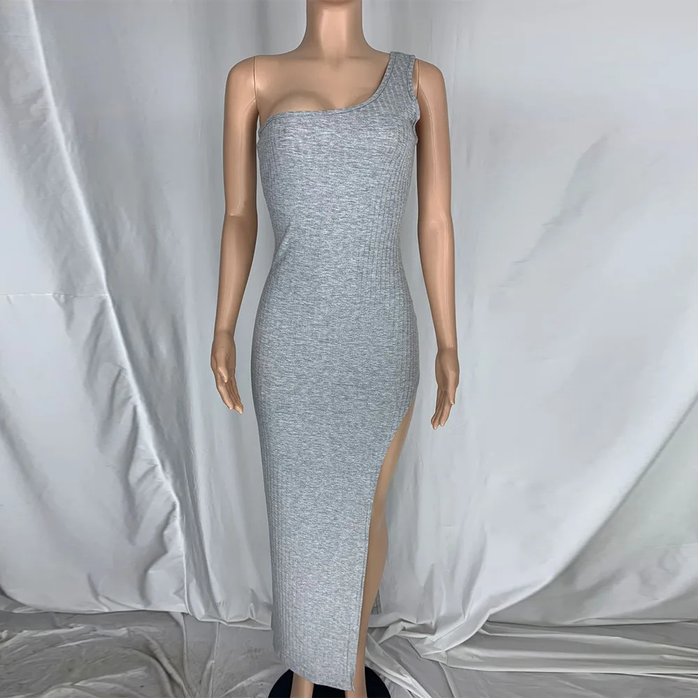 

Sexy Single Shoulder Bevel Edge Striped Tight Dress Women's Clothing Ladies Calf Length Dresses Female Fashion Clubwear Vestidos