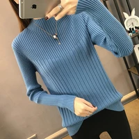 autumn new women knitted pullover half mock neck solid basic slim knit sweters femme long sleeve ribbed casual knitwear female