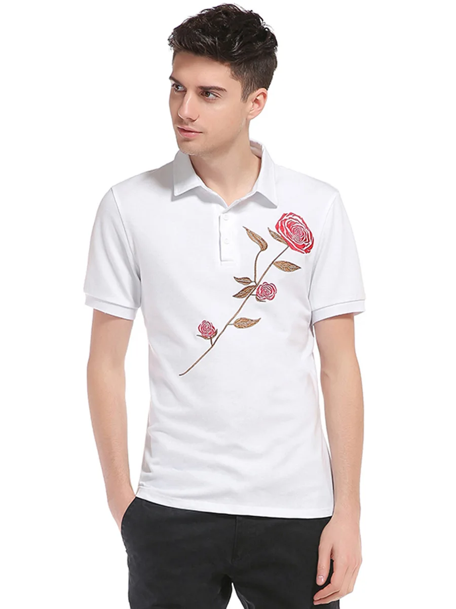 

2021 Summer Men's Summer New Trendy Men's Rose Flower Printing Polo Shirt Men's Lapel Short-sleeved T-shirt Men