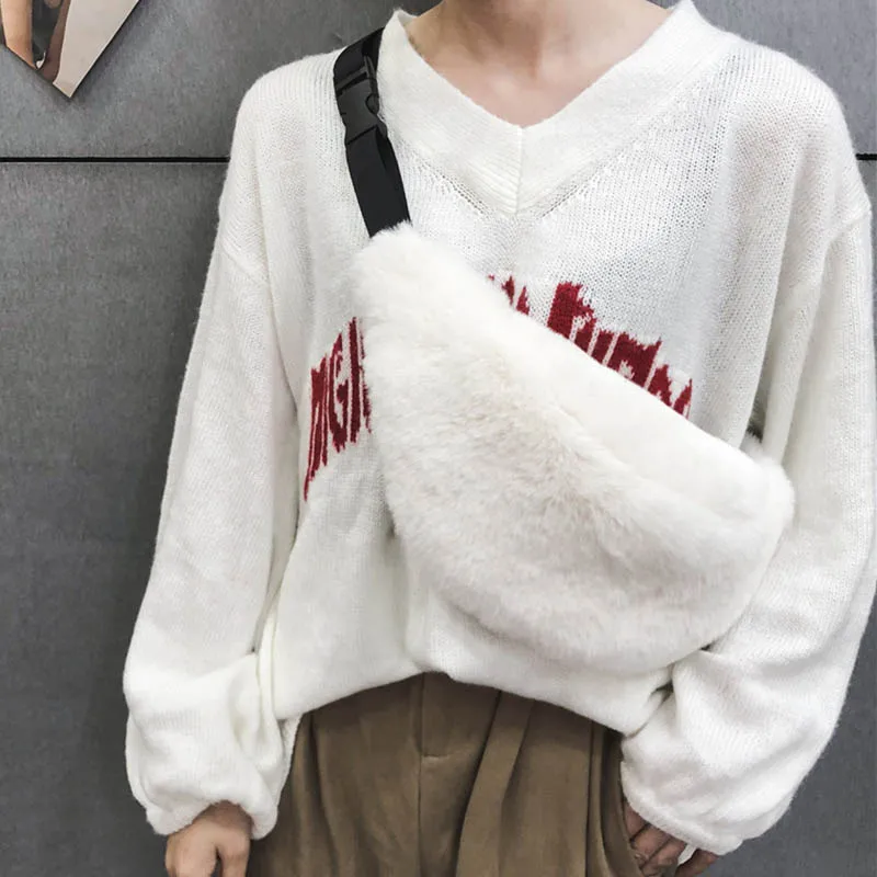 White Waist pack Новая осенне-зимняя плюшевая поясная сумка для женщин и детей, поясная сумка, нагрудная сумка, женская сумка-банан, вместительная сумка для почек, сумки на плечо - Color: White Waist pack