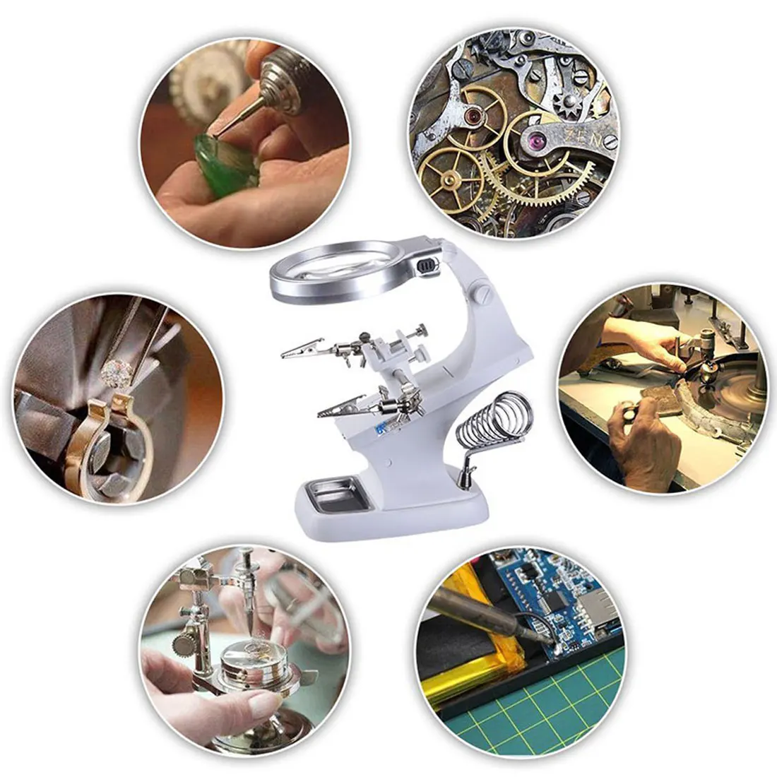 

Welding Magnifying Glass 3X 4.5X LED Loupe Magnifier Alligator Clip Holder Clamp Helping Hand Soldering Iron Repair Tool
